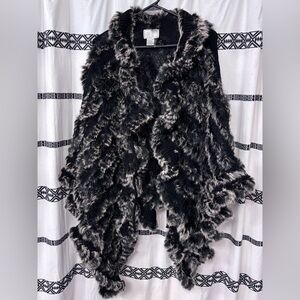 Alberto Makali Black and Cream Faux Fur Cape